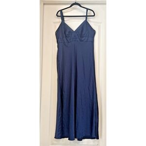 Cabernet Slip Dress Women Sz XL Royal Blue Satin Beaded Floral Maxi Regencycore